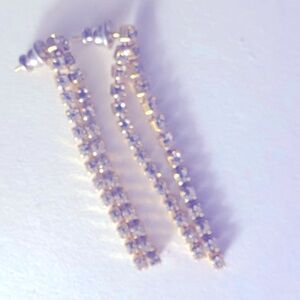 Vintage Earrings Waterfall prong-set crystals, goldtone metal pierced drop post